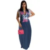 Summer Digital Print Shoulder Tassel Long Dress For Women Hip Hop Street Sleeveless Deep V-neck Maxi Dresses NK307