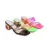 2024 Women Ladies PVC Low 5CM Heels Sandals Summer Retro Casual Flip-flops Wedding Dress Gladiator Shoes Outdoor Indoor Transparent Diamond Colourful Big Size