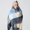 Fashion Plaid Cotton Stirnband Schal Hijab für Frauen Druck Quasten Muslim Schal Wraps Bandana Foulard Beach gestohlen Echarpe Ladies J220721