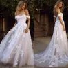 2022 Classic Lace Wedding Dresses Off the Shoulder Appliqued Court Train Garden A Line Bridal Gowns Robe De Mariage BM1510