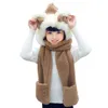 Haarschmuck, niedlicher Winter-warmer Cartoon-Plüschhut mit Schal, Taschenhandschuhen, Kapuzenpullover, 3-in-1, flauschig, für Kinder