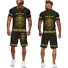 Été Golden Lion Imprimé T-shirt Shorts Costume Hommes s Casual Graphique O cou Tops Pantalon Ensemble Mâle Hip Hop À Manches Courtes Survêtement 220613