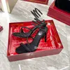 Rene caovilla högkvalitativa designerklackar sandaler Damklack Klassiska tofflor 100 % läder Färg bröllopsklänning Set Resor Utomhusfest Beach Heat sandal med låda