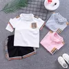 Crianças meninas meninos agasalho xadrez marca fashion 2pcs conjunto de roupas camiseta polo e calça curta agasalhos infantis roupas de grife
