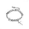 Cadeia de link Nandesi 2022 Charm Cross Bracelet Jewelry Menom Men's Stainless Curb Color Silver 17cm/19cm/21cm