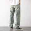 Jeans denim vintage nostalgia Celana Longgar Pria Lurus Celana Pakaian Kerja Gaya Multi Saku Punk Streetwear Kargo 220817