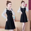 Vestidos casuais mulheres vestido coreano moda uma peça outono primavera 2022 escritório lady corea estilo manga longa manga de retalhos polka ponto zíper