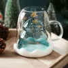 Warmte-resistente dubbele laag bril Drinkware Afternoon tea Mokken Sneeuwvlokdeksel Xtmas Boom met handvat ontbijt havermoutmelk koffie koffiekopjes kerstcadeau yf0001