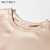 WOTWOY Übergroßen Satin T hemd Kleid Frauen Sommer Kurzarm Seide Mini Kleider Weibliche Schwarz Weiß Sexy Tops Robe Femme 220613