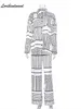 2022 Новый повседневный отпечаток с высокой талией наборы женщин элегантные рыхлые блузки с длинным рукавом Домашний двух кусочков для модных брюк костюмы T220729