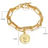 Collier européen et américain Femmes Crossborder Doublelayer Personnalité ot boucle portrait rond Bracelet Retro Simple 3580978