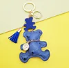 Teddy Bear Key Chains Animal Design Tassel Keychains Ring Charms PU Leather Car Keys Holder Bag Pendant Wristlet Keyring Accessories Jewelry Gifts for Lover