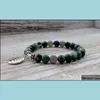 Beaded Strands Bracelets Jewelry Sn1072 Genuine Moss Agate Bracelet Fashion Yoga Wrist Mala Beads Tree Of Life Healing Nature Stone Buddhis