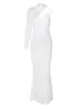 Casual Dresses Elegantes schlankes Maxikleid 2022 Frauen Sexy One Shoulder Asymmetrische Schnürhalter Low Neck Fashion Solid White Party OutfitCasua