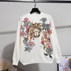 Autumn Winter Tops Women Korean Fashion Sequin Embroidery Flower Loose Knitted Sweater + Harem Pants Two Piece Set Ladies 220315