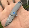 Coltello pieghevole Flipper di alta qualità Lama Drop Point in acciaio di Damasco TC4 Manico in lega di titanio Cuscinetto a sfere Coltelli tascabili con apertura rapida