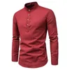 남자 비즈니스 셔츠 안티 링클 스탠드 칼라 칼라 슬림 공식적인 통기성 통기가 가을 겨울 면화 단단한 긴 소매 셔츠 220608