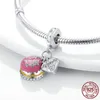 925 ciondoli in argento sterling per Pandora Box Original Box Birthday Cake Box Mother Peach Heart Ciondo