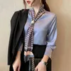 한국어 버전 우아한 패션 블라우스 실크 스카프 넥타이 바느질 시폰 셔츠 봄 가을 여성 의류 기질 레이디 셔츠