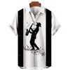 Men's Casual Shirts Beach Hawaiian Shirt Black White Music Print Men Women High Quality Single Button Lapel Top 5XL