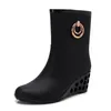 Moda cunha salto botas de chuva mulheres pvc gumboots zipper lado impermeável sapatos de borracha adulto botas de água ao ar livre