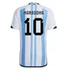 Argentini￫ voetbaljersey herdenkingseditie 2022 2023 Men Kids Kit Retro 1986 22 23 Maillots de foot Maradona Special Badge Player Versie Voetbalshirt uniform