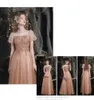 Pailletten rose goud zeemeermin prom jurken prinses cap mouw appliques puff batau nek kralen tule kanten appliques feestjurken plus maat op maat gemaakt