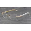 2022 Metalen Randloze Witte Echte Natuurlijke Hoorn Frames 3524012 Eyewear Micro-geplaveide Diamant Set Bril Mannen Vrouwen Met C Decoratie Rotsen Draad 18K Gouden Frame Brillen