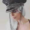 베레츠 패션 여성 신부 군용 모자 검은 스팽글 불타는 신부 선장 상사 고급 모조리 축제 생일 파트 hatberets