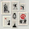 Poster d'arte vintage di Banksy Ragazza con un palloncino Graffiti Art Canvas Painting Old Book Print Wall Art Pictrues Home Wall Decor