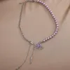 Kolye Kolyeleri Mor Kristal Kalp Şekli Evren Kolye Kadınlar için Zarif İnci Dize Boncuklar Zincir Ceza Partisi Jewelrypendent