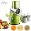 LMETJMA Manual Rotary Vegetable Slicer Cutter Kitchen Vegetable Cheese Grater Chopper with 3 Sharp Stainless Steel Drums KC0082 210319