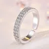 Cubic Zirconia Ring Band Double Two Iced Out Rows Rose Gold Adjustable Rings for Women Men Couple Engagement Wed Fashion Jewelry