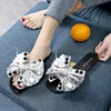 Girls Pink/Silver Sandals Women Big Bow Flipflops Bow-Knot Beach Slippers Flat Shoes Woman Bow Slides Silk Sandals CX220402