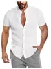 Camisas casuais masculinas camisa de linho de algodão de verão branca manga curta de moda sólida de moda shirtsmen