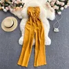 Women Korean Strapless Rompers Sexy Sleeveless Off Shoulder Jumpsuits Summer Casual Streetwear Wide Leg Long Rompers 210715