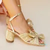 جودة فاخرة مفتوحة زقزقة القوس Bowknot High Heel Sandals Party Bress Wedding Summer Shoes 2022