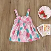 Girl's Dresses Vintage Children's Pleated Suspenders Bow Summer Party Girls Princess Dress Pink Apple Fruit DressGirl's