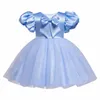 Flickans klänningar Little Girl Baby Princess Party 2022 Barnkläder ett år gammal småbarn Satin Puff Sleeve Dress Clothesgirl's