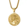 Pendentif Élégant En Acier Inoxydable Catholique Jésus Tête Ronde Étiquette Collier Avec Des Couleurs Dorées Fine Chaîne Femmes Bijoux