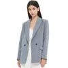 Autumn and spring womens blazer jacket casual solid color doublebreasted pocket decorative coat 220801
