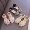 Automne filles strass cuir chaussures 2023 printemps perle arc princesse chaussures doux enfants bébé enfant en bas âge chaussures simples