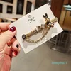 2022 New fashion Korean Court Style Baroque Hairpin Cute Metal Cartoon Side Clip High Grade Chain Diamond Banger Barrettes