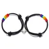 12Set Magnetic Par Armband för älskare Heart Match Kvinnor Män LGBT Rainbow Knot Rope Armband Gör ett Wish Card Smycken