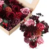 Party-Dekoration, Weinrot, künstliche Seidenblumen, Rosenbox, Bankett, Geburtstag, Valentinstag, DIY-Dekoration, Heim-Blumen-Hochzeit, Tischdekoration