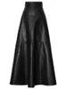 ロータロ秋ロングブラックAラインソフトフェイクレザースカート女性ハイウエストブルースタイリッシュマキシスカート韓国のファッション服220322