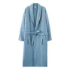 Automne hiver épais chaud hommes Robe peignoir 100% coton Air intercalaire bain vêtements de nuit de luxe hommes Kimono solide Plaid Robe de chambre 220511