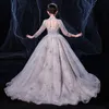 2022スパンコールのスリバーフラワーガールドレス結婚式のレース長袖ガールズページェントドレス