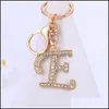 Модные аксессуары для ключей 26 Alphabet Letter Keyfob Jewelry для женщин девочки простой Bling Crystal Keyring Phone b dhy9f