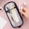 Sacs à cosmétiques Cas PCS Creative Mesh Transparent Mignon Carré/Ovale Portable Stylo Crayon Pochette Sac École Fournitures De Bureau Papeterie Cas 1pcC